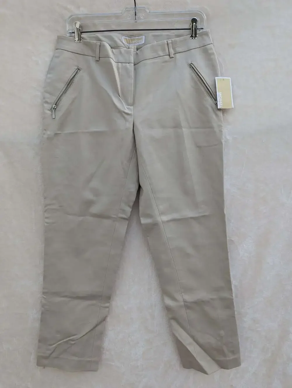 Michael Kors Women Khaki Beige Stretch Twill Pants Slacks Size 8 Zipper